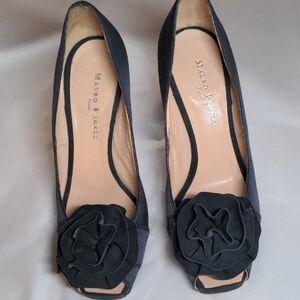 Mauro Fedeli Italy Black Peep-Toe Heels with Floral Detail Size 37